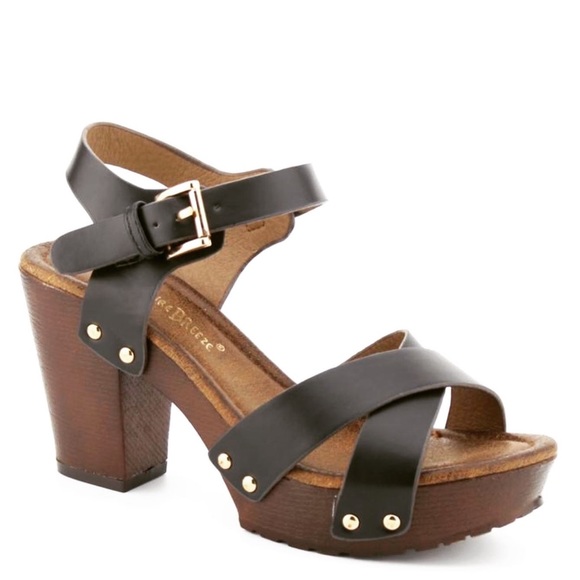 Nature Breeze Shoes - Last One! Retro Black Platform Ankle Strap Heeled Sandal Clog 10
